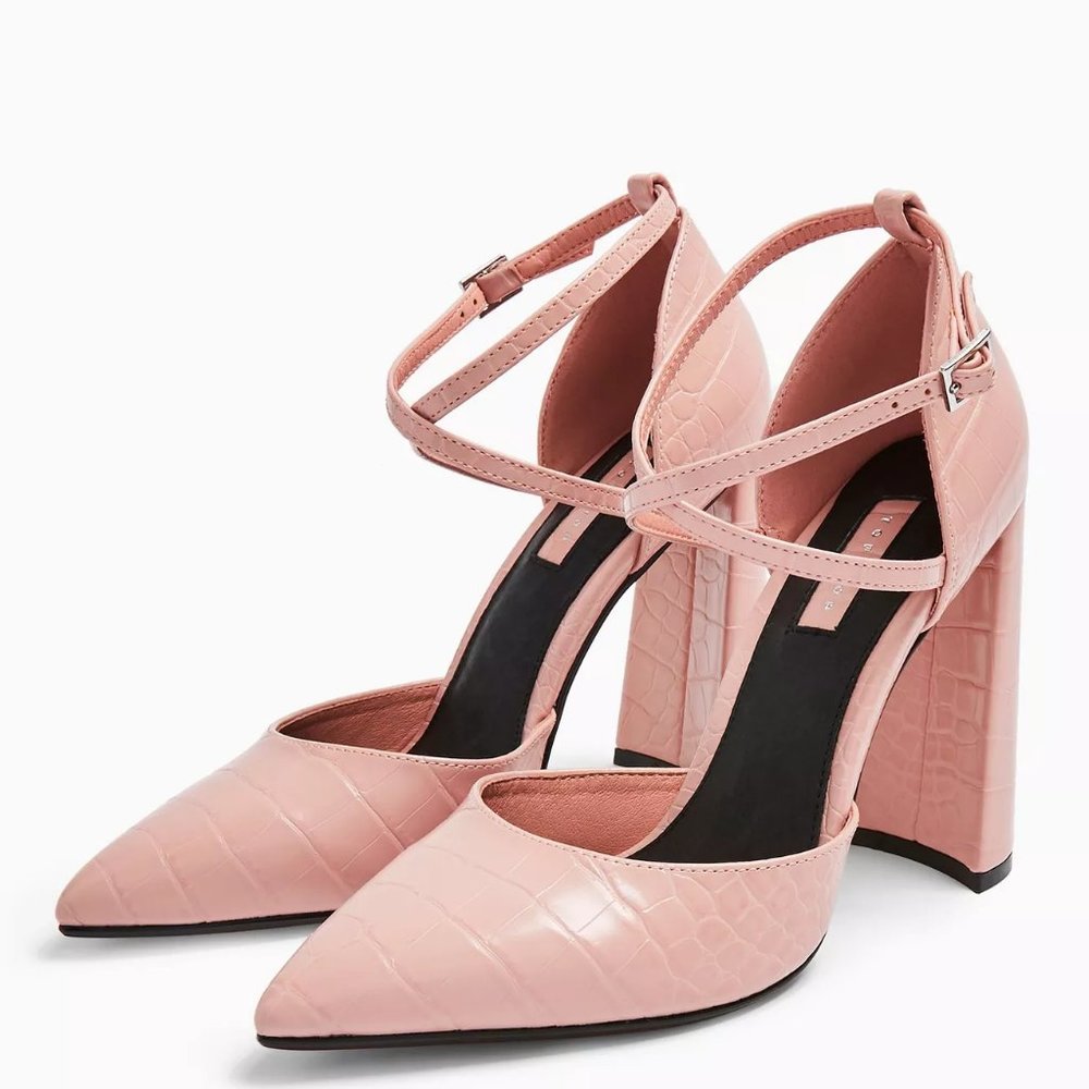 Bugglegum Pink Croc Skin Topshop Block Heels Sz 11